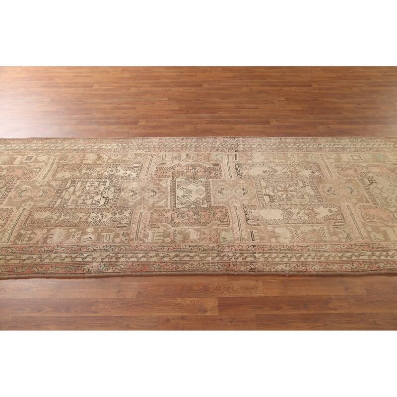 All-Over Ardebil Persian Vintage Runner Rug Handmade Wool Carpet - 3'10"x 10'3"
