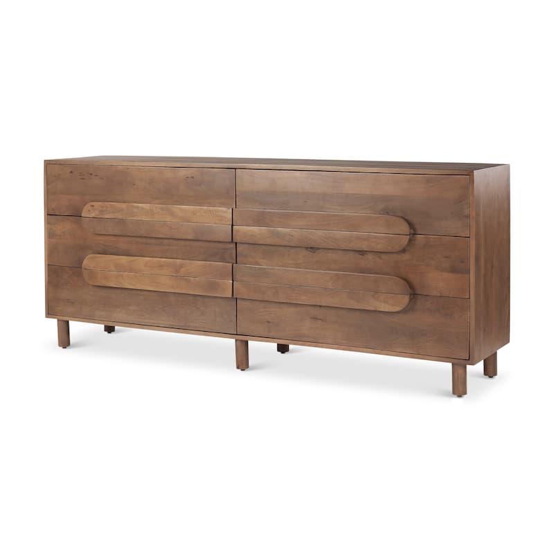Astrid Medium Brown Solid Mango Wood 6 Drawer Sideboard - 74.3L x19.8W x 29.5H - 74.3L x19.8W x 29.5H - Medium Brown