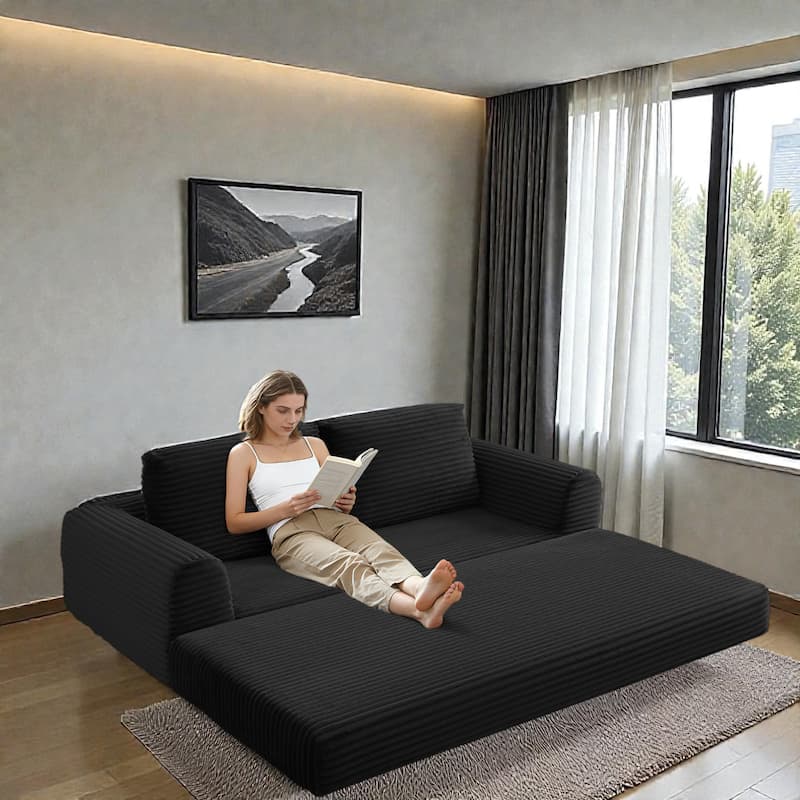 2 in 1 Folding Sofa Bed, Corduroy Convertible Sleeper Couch with Pillows, Boneless Futon Floor Sofa