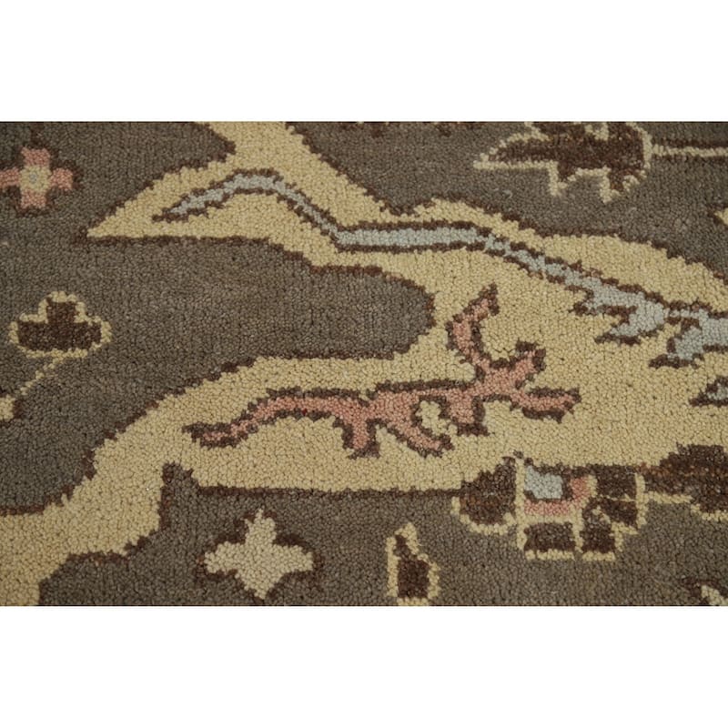 Earth Tone Oushak Indian Area Rug Hand-Knotted Brown Wool Carpet - 8'1" x 10'0"