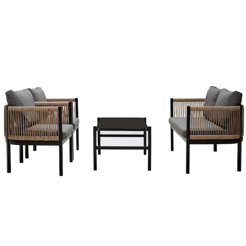 Outdoor Sofa Set with Tempered Glass Table for Garden (Set of 4)
