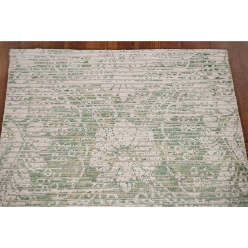 Ivory & Green Abstract Oriental Modern Accent Rug Handmade Wool Carpet - 2'9" x 4'10"