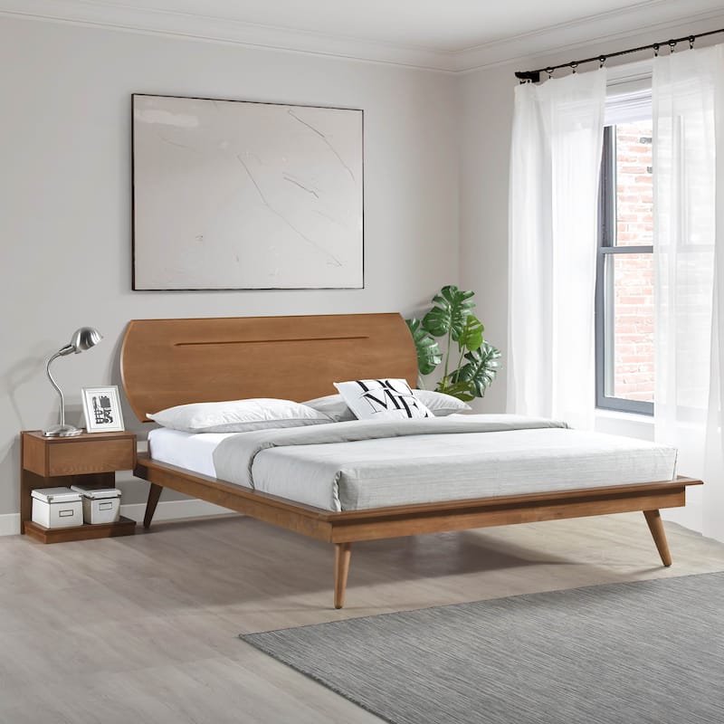 Country Casual Style Queen Platform Bed with Oval Headboard 1pc Wooden Bedroom Furniture