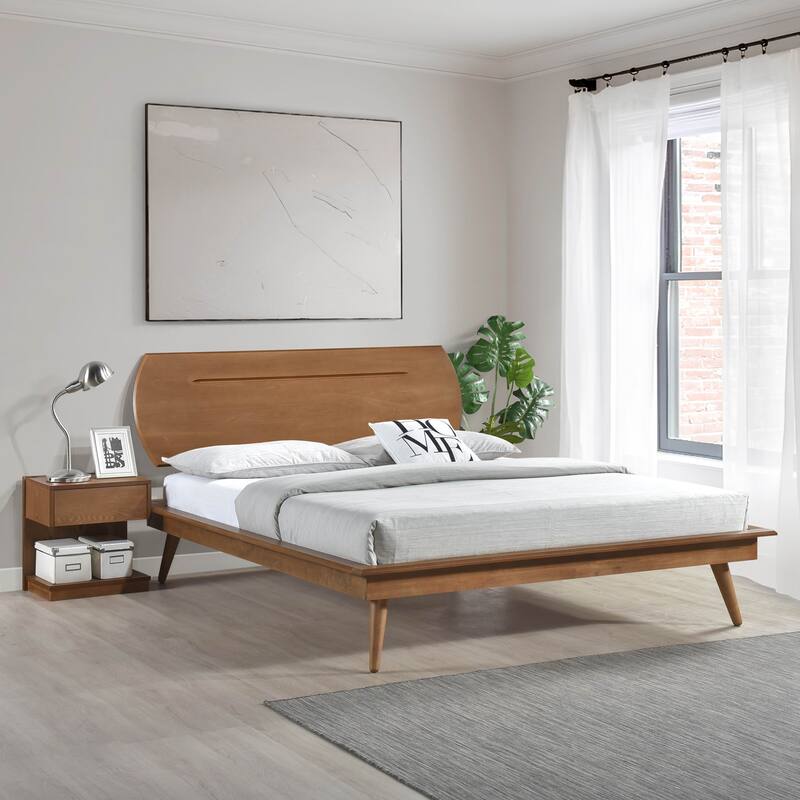 Full Size Wooden Platform Bed with Oval Headboard and Country Casual Style
