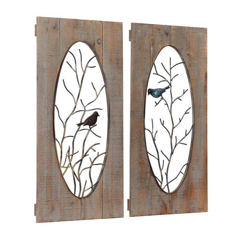 Wood Bird Wall Decor with Tree Branches - Set of 2 Brown - Roche River Decor