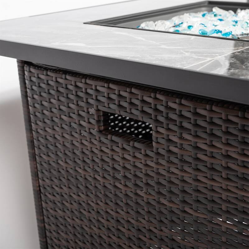 Outdoor Propane Gas Fire Pit Table with Glass Rocks and Rain Cover