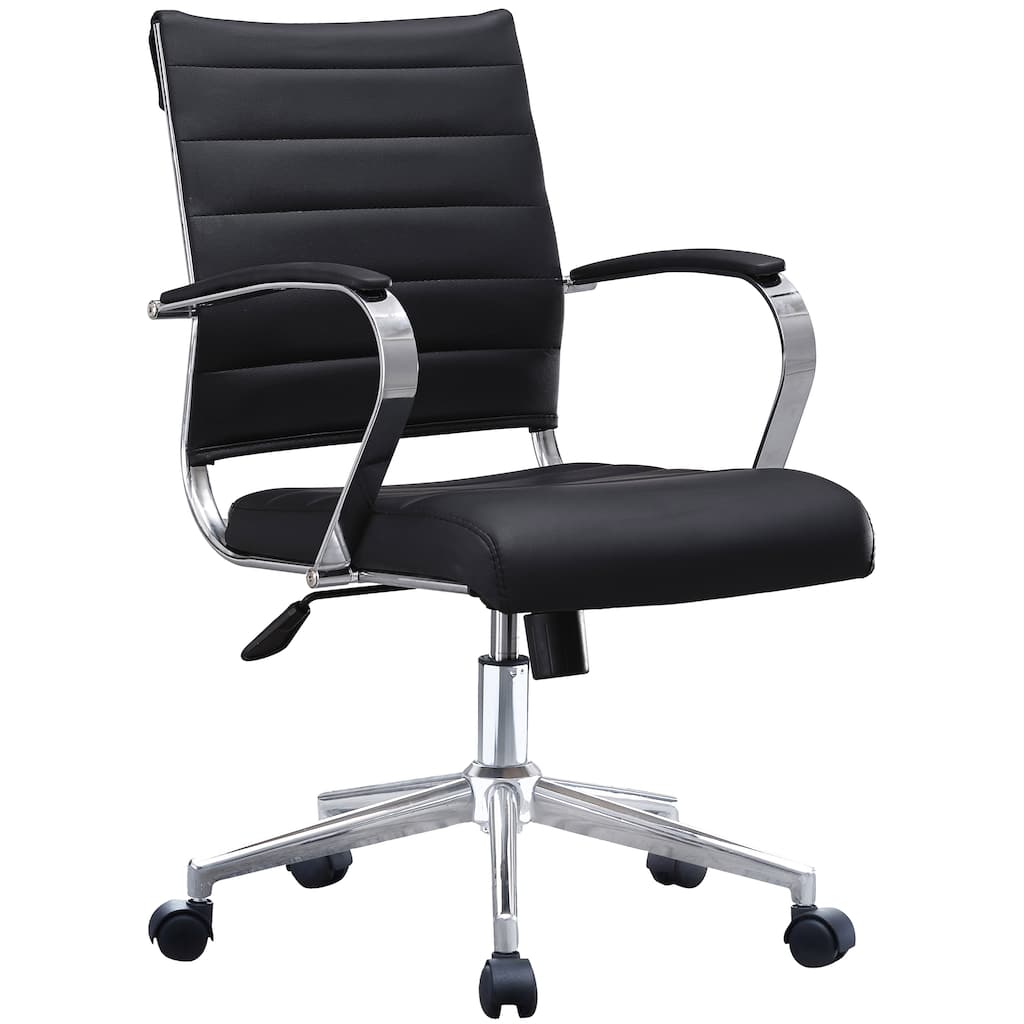 Modern Office Desk Chair Mid Back Ribbed PU Leather Armless Conference Task Chair with Padded Foam Seat, Tan