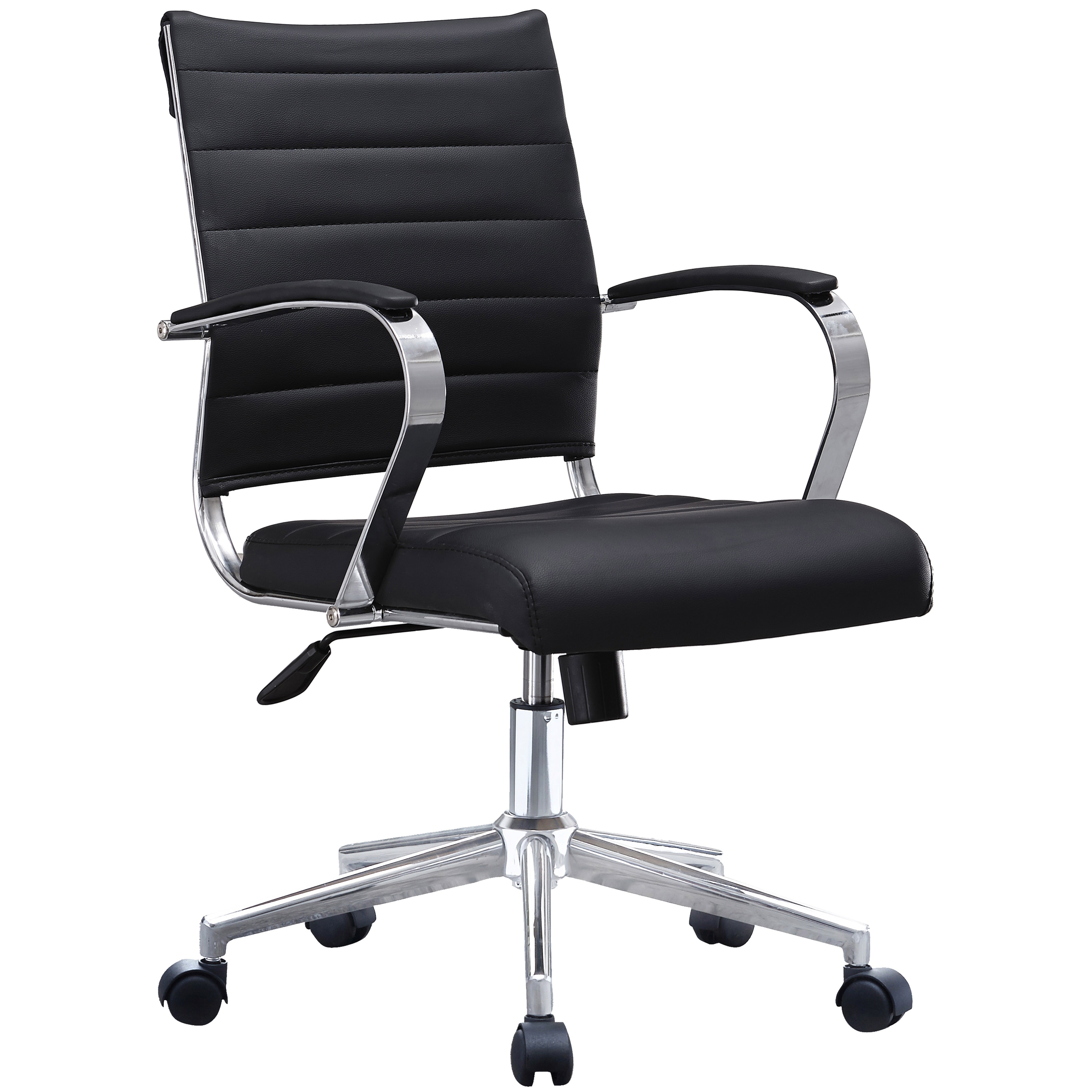 Modern Office Desk Chair Mid Back Ribbed PU Leather Armless Conference Task Chair with Padded Foam Seat, Tan