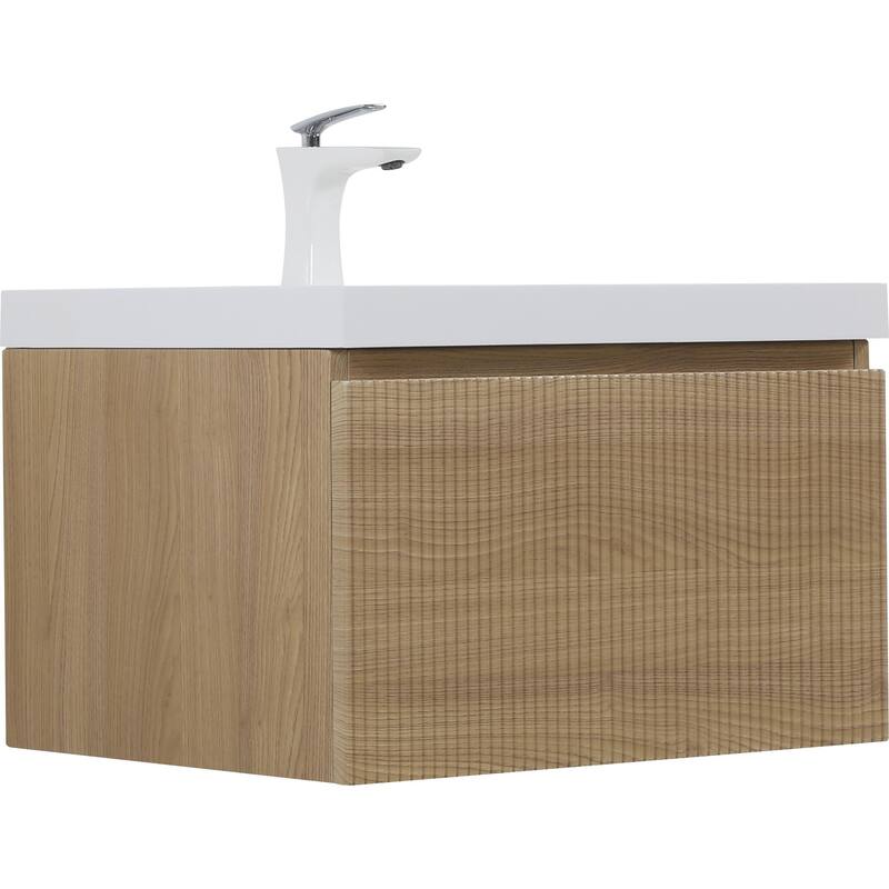 24'' Floating Bathroom Vanity with Sink Combo,Wall-Mounted Striped Bathroom Storage Cabinet with Drawer and Solid Surface Basin