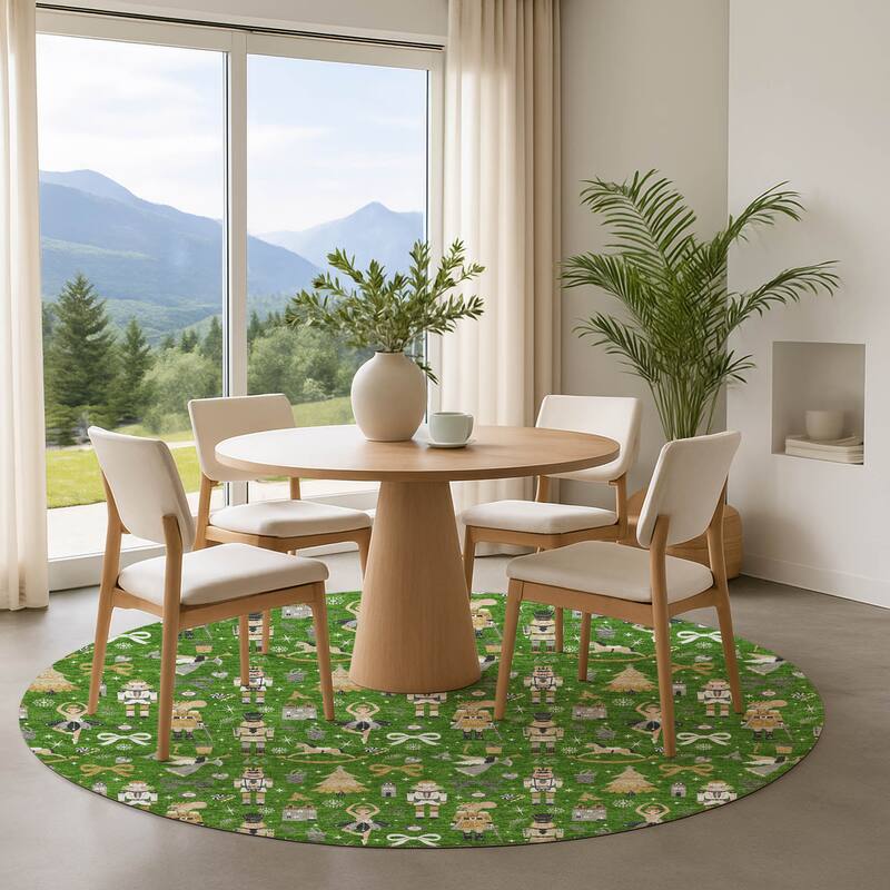 Premium Washable Super Soft Winter Story Mayfield Rug - Green - 8' x 8'