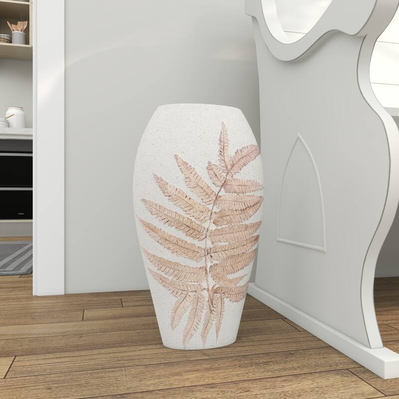 Polystone Leaf Decorative Vase - White - Roche River Decor