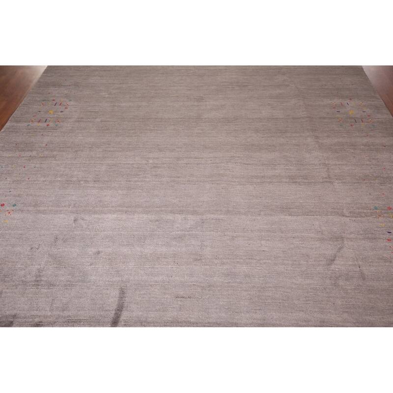 Gray & Brown Striped Gabbeh Oriental Area Rug Hand-Knotted Wool Carpet - 8'1"x 9'8"