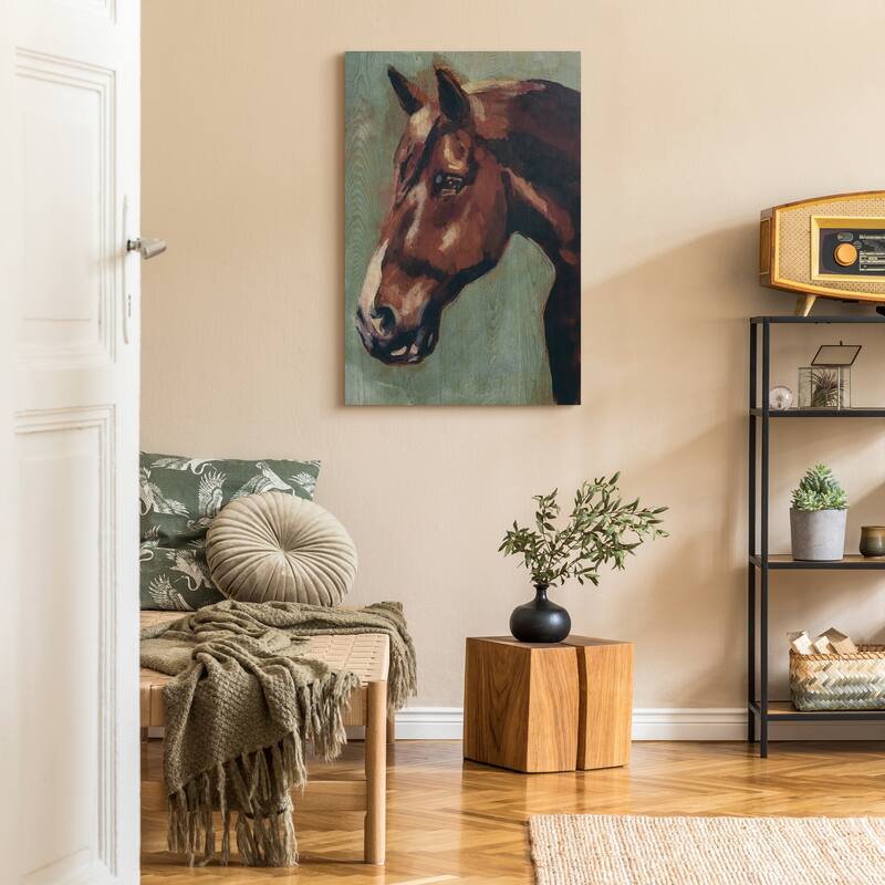 "Village Knight- Horse Portrait" Fine Giclee Printed Directly on Hand Finished Ash Wood Wall Art
