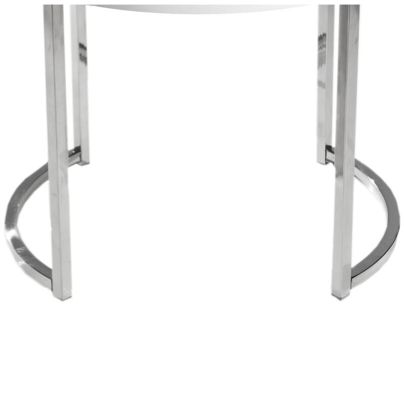 22 in. White and Chrome Round Wood End Table, Sturdy Build End Side Table for Living Rooms