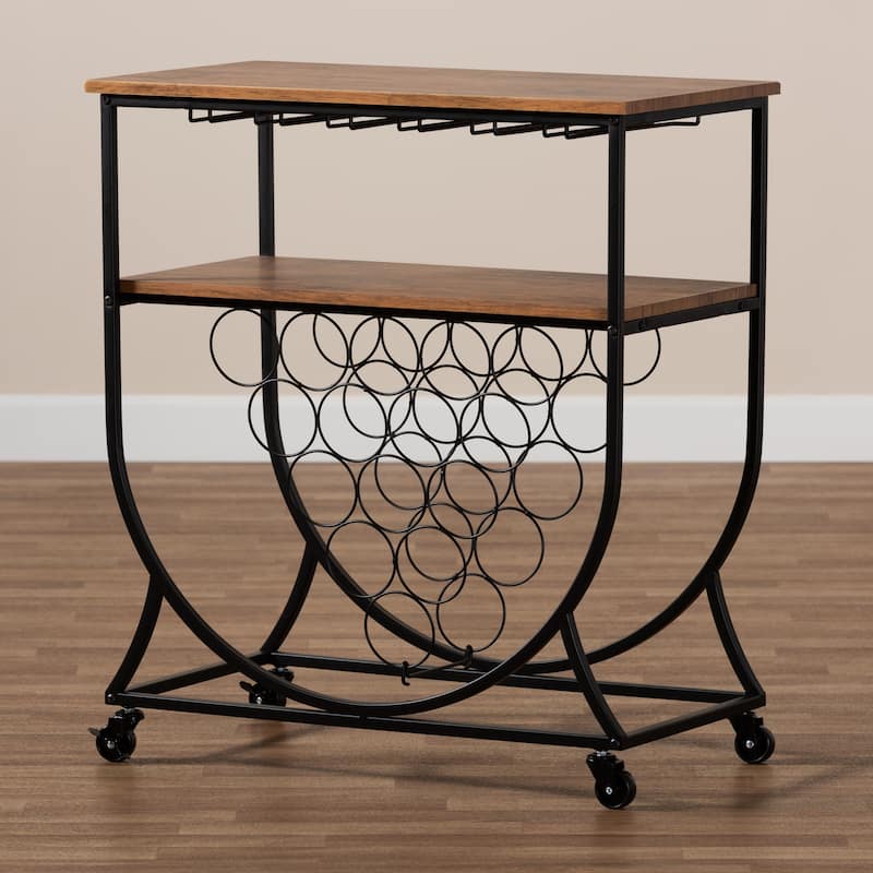 Dania Antique Vintage Industrial Metal and Wood Mobile Wine Bar Cart