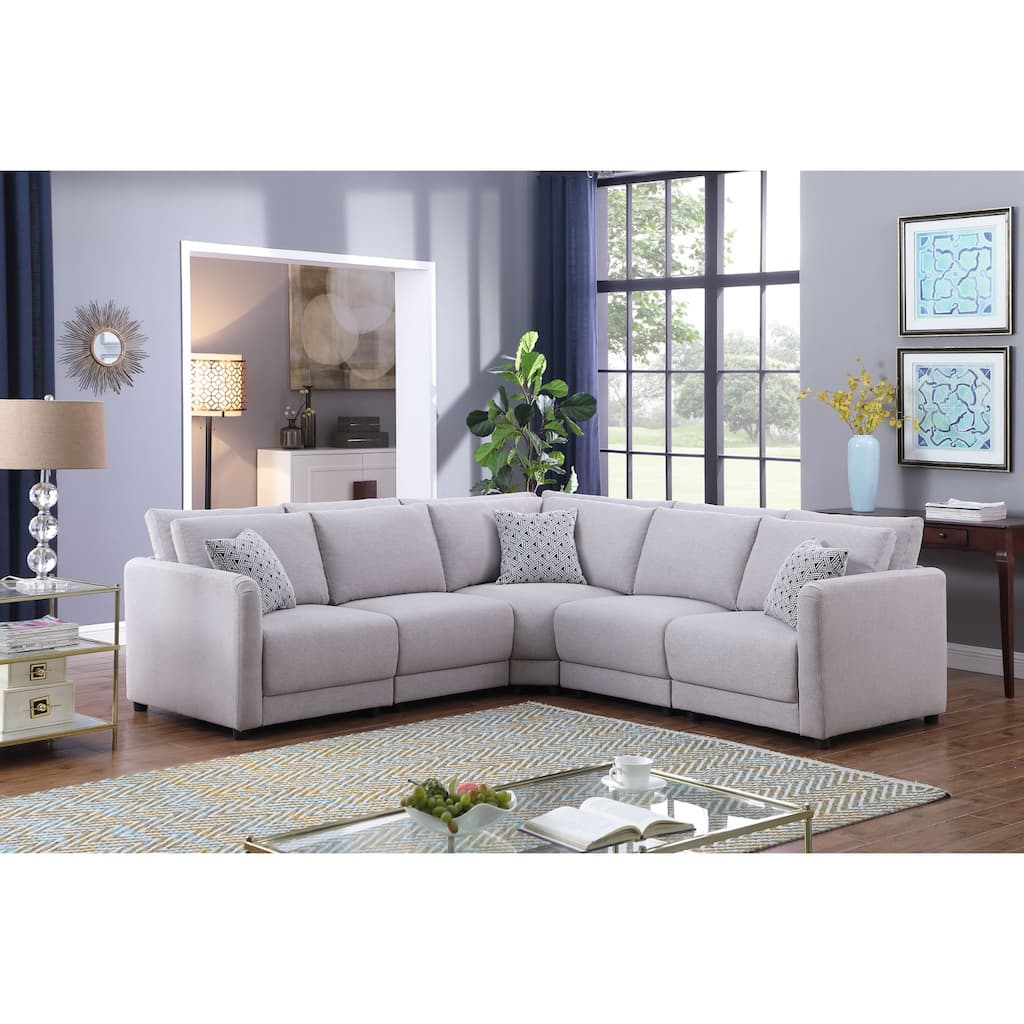 Linen Upholstered Reversible L-Shape Sectional Sofa in Light Gray