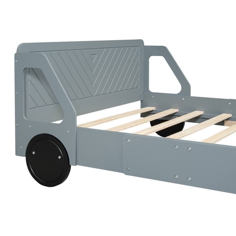Full-Size Car Bed with Safety Rails and Sturdy Slat Support