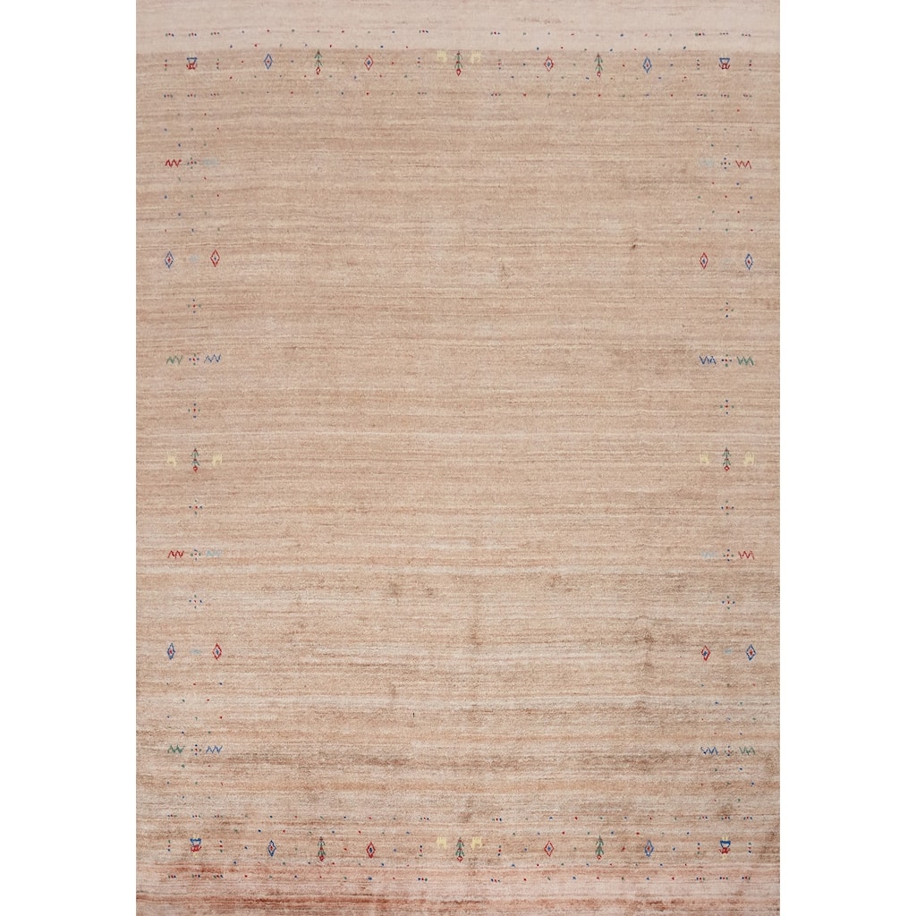 Hand Knotted Oriental Viscose Silk Carpet Tribal Animal Pictorial Peach Gabbeh Area Rug - 9' 10'' X 8' 2''