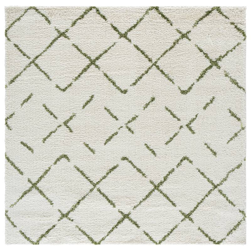 SAFAVIEH Arizona Shag Ghinwa 1.2-inch Thick Rug - 6'7" Square - Ivory/Green