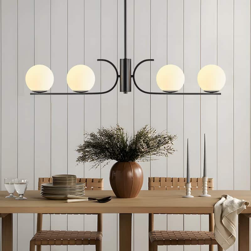 Starsky 4-Light Modern Linear Chandelier with Globe Glass for Kitchen Island