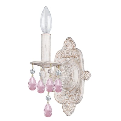 Paris Market 1 Light Rose Crystal White Sconce - 6.25'' W x 9.5'' H x 6.25'' D - 6.25'' W x 9.5'' H x 6.25'' D