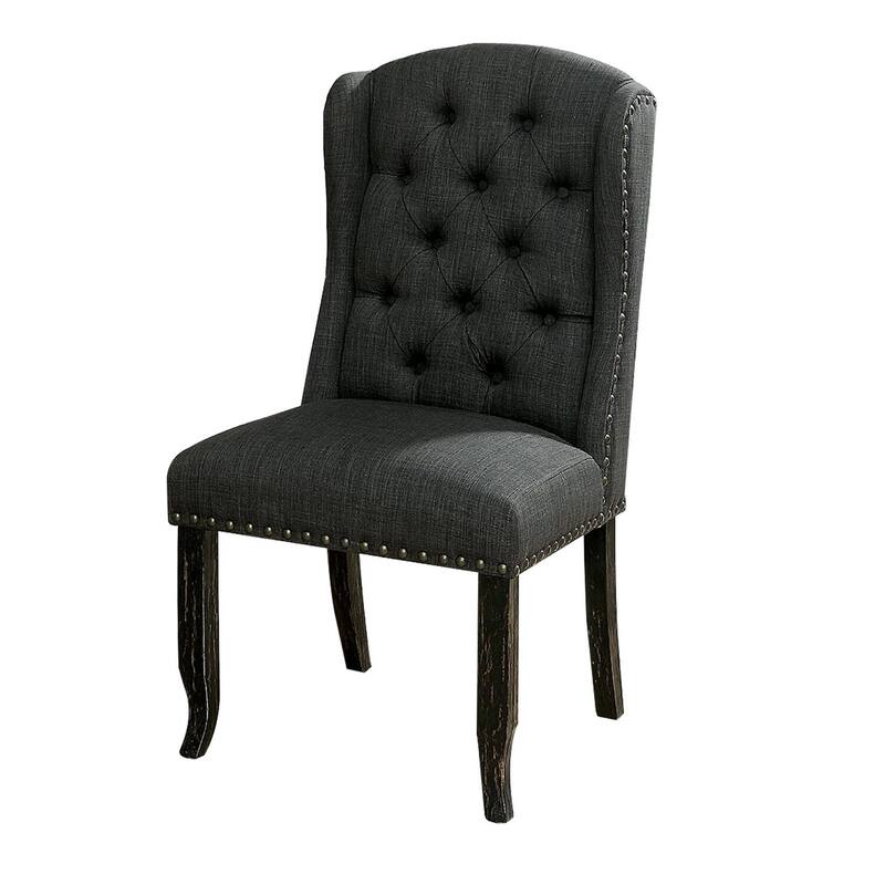 Antique Black/Gray Fabric Upholstered Wood Frame Dining Chair, Set of 2, Sturdy Dining Chair for Dining Rooms - 23.5