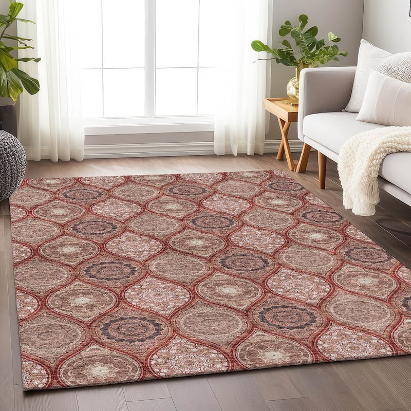 Premium Washable Super Soft Boho Mosaic Mayfield Rug - Paprika - 3' x 5'