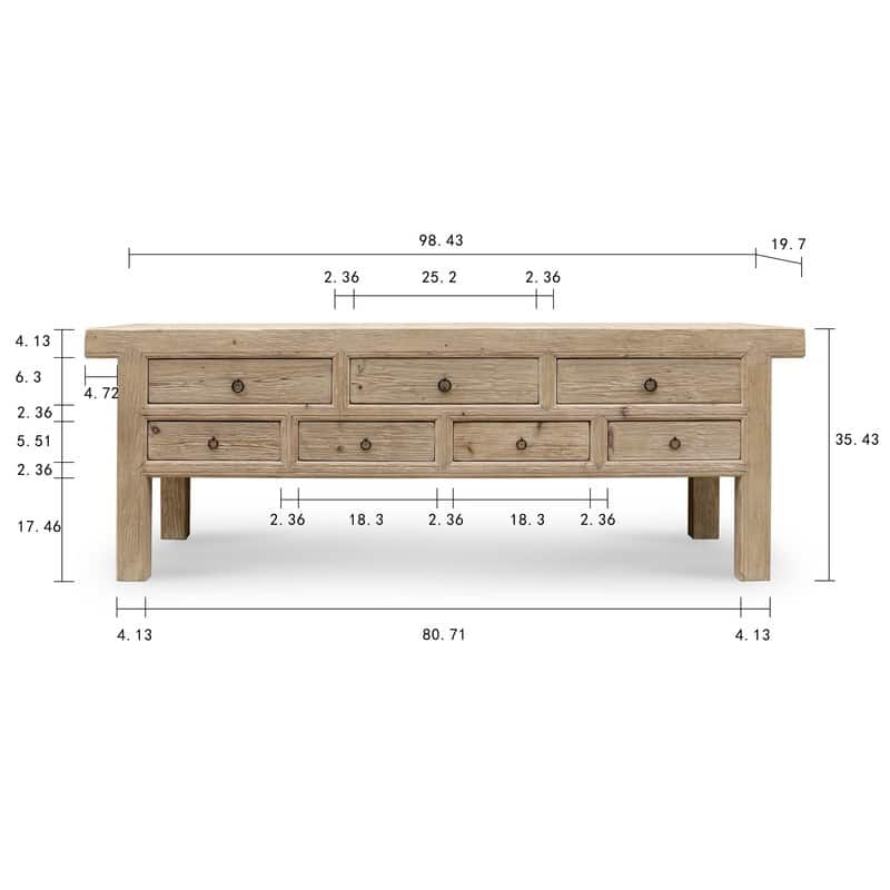 Capri 7 Drawers Sideboard Weathered Natural Pine 98x20x35H