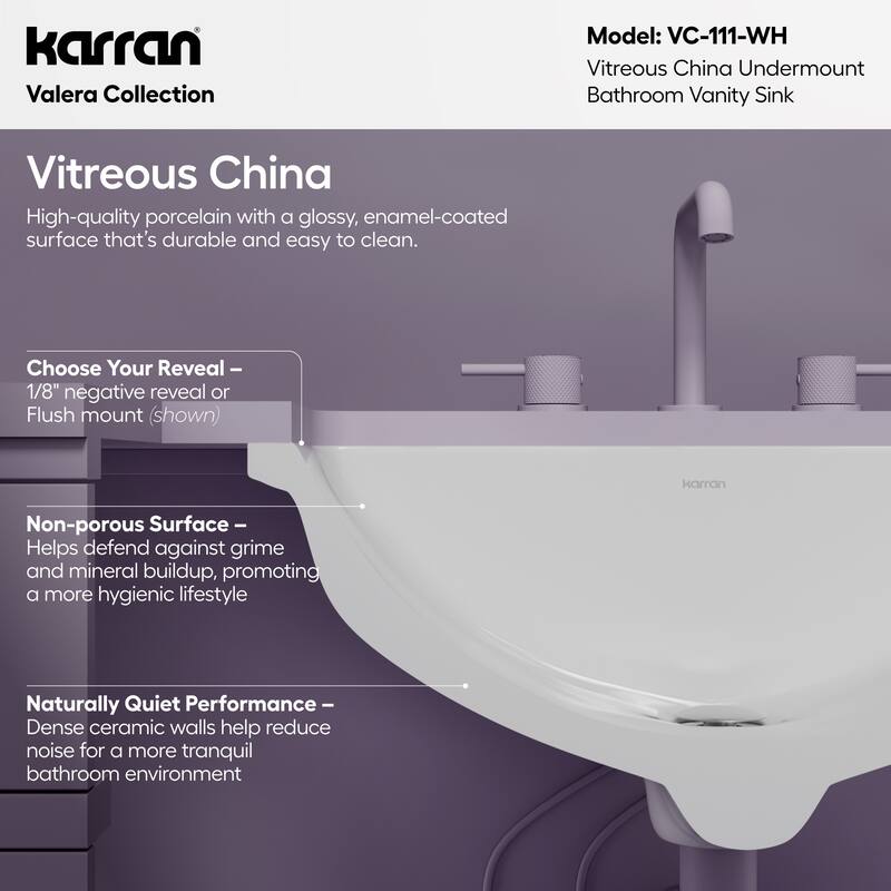 Karran Valera 21" Rectangular Undermount Vitreous China Bathroom Sink in White
