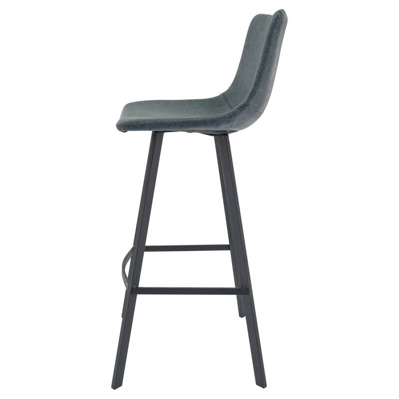 Elland Modern Upholstered Leather Bar Stool with Stainless Steel Legs, Curve Padded Seat, Built-in Footrest, and Plastic Glides