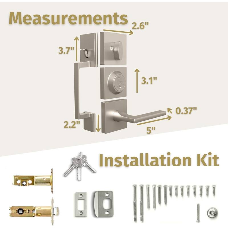 Mega Handles Tobelle Entrance Handleset with Interior Door Lever & Single Cylinder Deadbolt – Stainless Steel – Modern Design