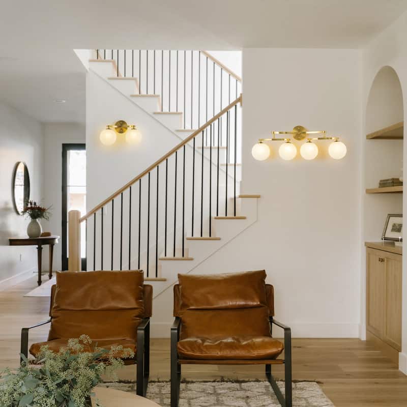 Modern Vanity Light with Frosted Seeded Glass Globes for Bathroom