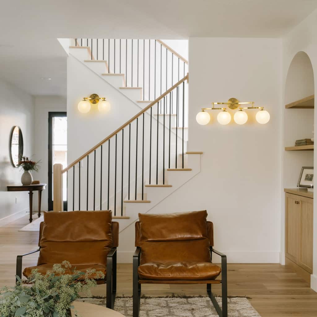 Modern Vanity Light with Frosted Seeded Glass Globes for Bathroom
