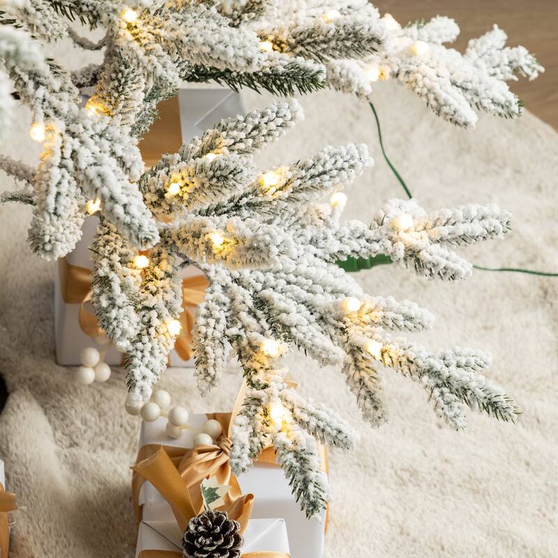 Glitzhome 6/7/9 FT Pre-Lit Flocked Slim Snowscape Fir Artificial Christmas Trees 2 or 3-Piece Set