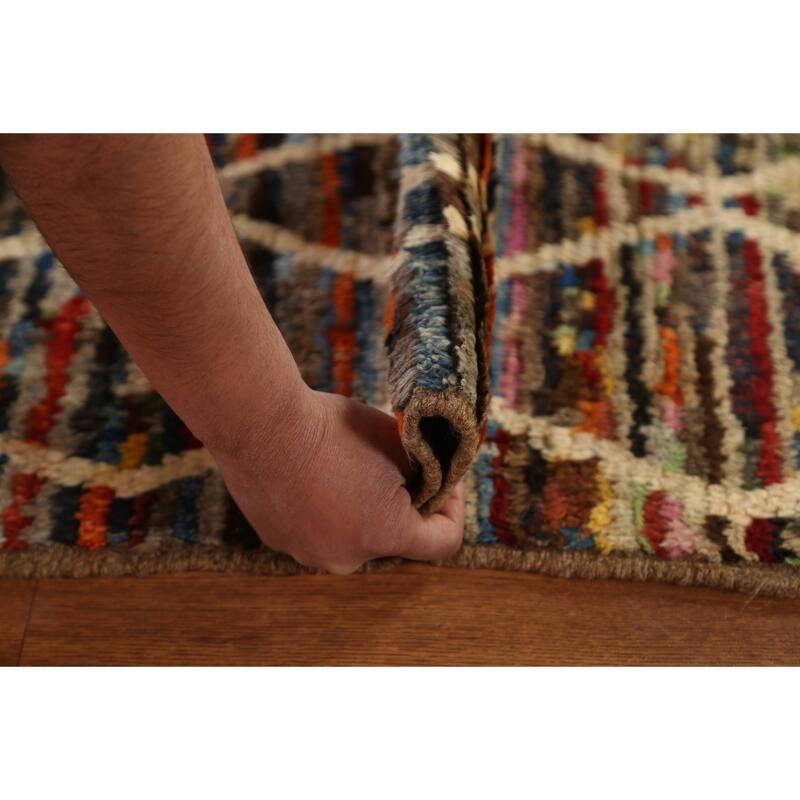 Hand Knotted Oriental 100% Wool Carpet Tribal Trellis Multi-Colored Moroccan Area Rug - 9' 10'' X 6' 5''