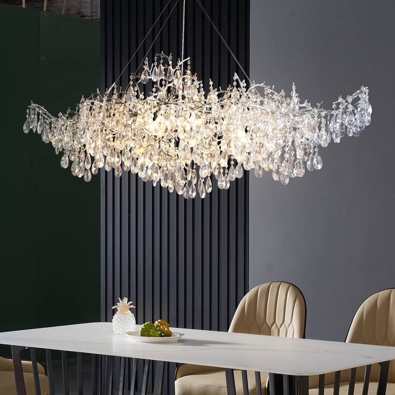 KAYLA 47.2" 14-Lights Gold Luxury Crystal Linear Chandelier