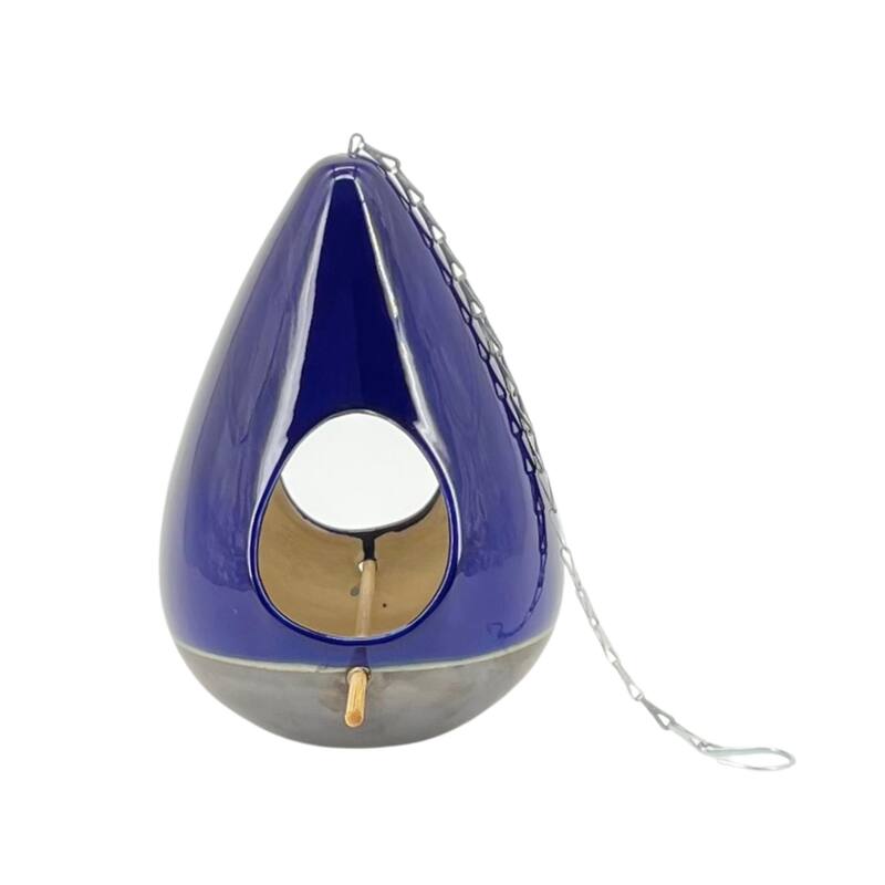 Ceramic 10-Inch Teardrop Birdhouse - Blue