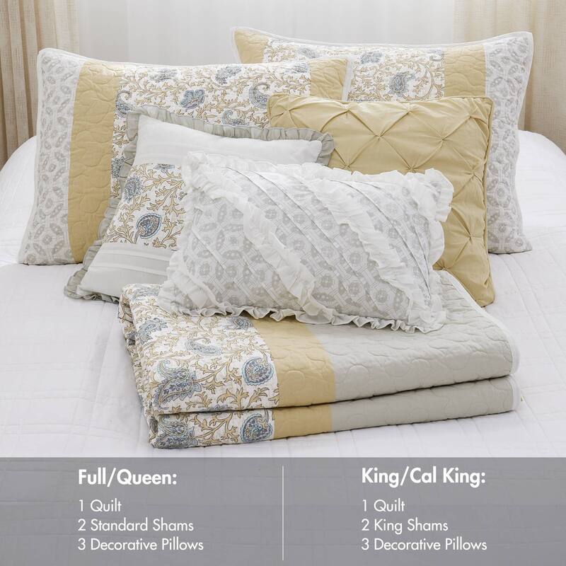 Madison Park Vanessa 6 Piece Cotton Percale Quilt Set with Throw Pillows