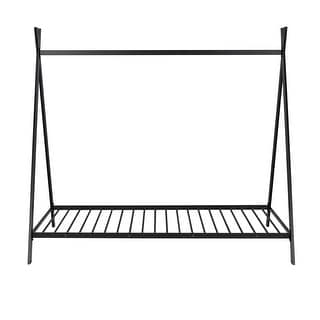 Twin Size Tent Floor Bed Frame for Kids, Metal Floor Bed, Twin House Bed for Kids Girls Boys,Black