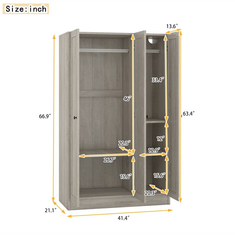 3-Door Shutter Wardrobe with Shelves