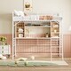 preview thumbnail 2 of 9, White Metal & Wood Full Size Loft Bed with Long Desk, Storage Shelves and Ladder, Full Length Guardrail, No Box Spring Required