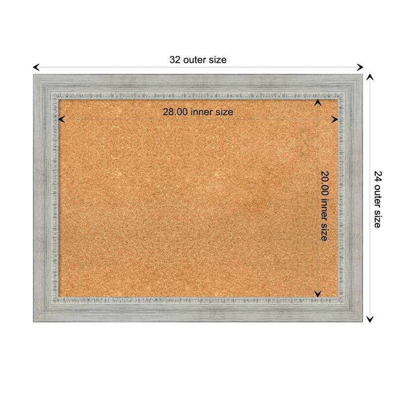 Rustic White Wash Wood Framed Natural Corkboard Bulletin Board - Board Size 28x20