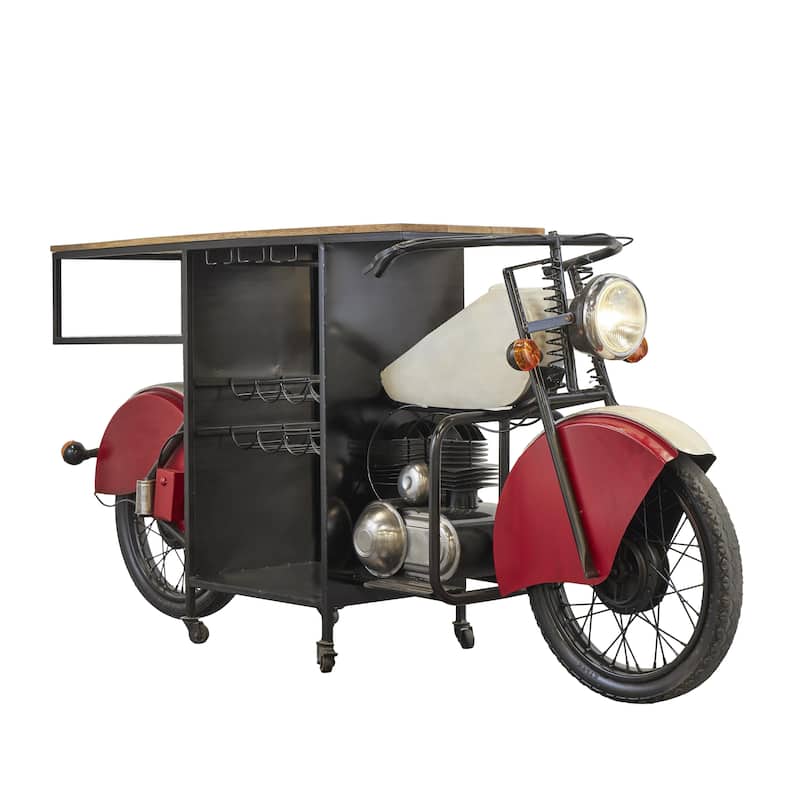 Metal Handmade One-of-a-Kind Reclaimed Motorcycle Bar with Light Up Headlights and Taillights - Black - Roche River Decor