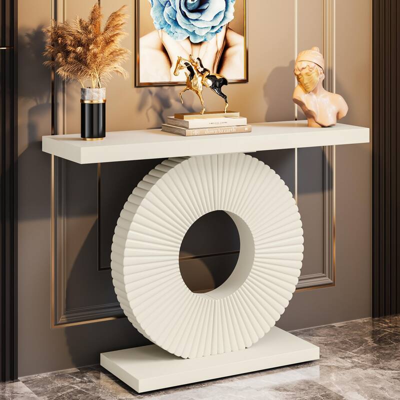 Modern Console Table with Geometric Base, 40 inch Wood Entryway Sofa Table - White - MDF