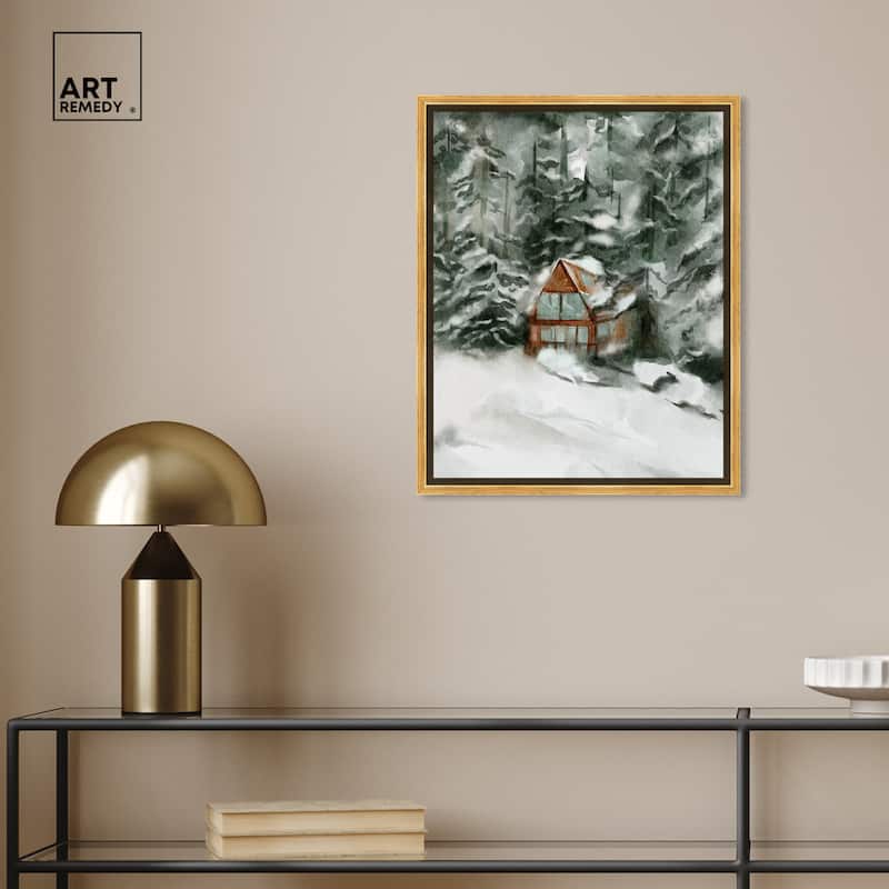 Art Remedy Winter In December Framed Landscape 1 Piece Canvas Wall Art Watercolor Style