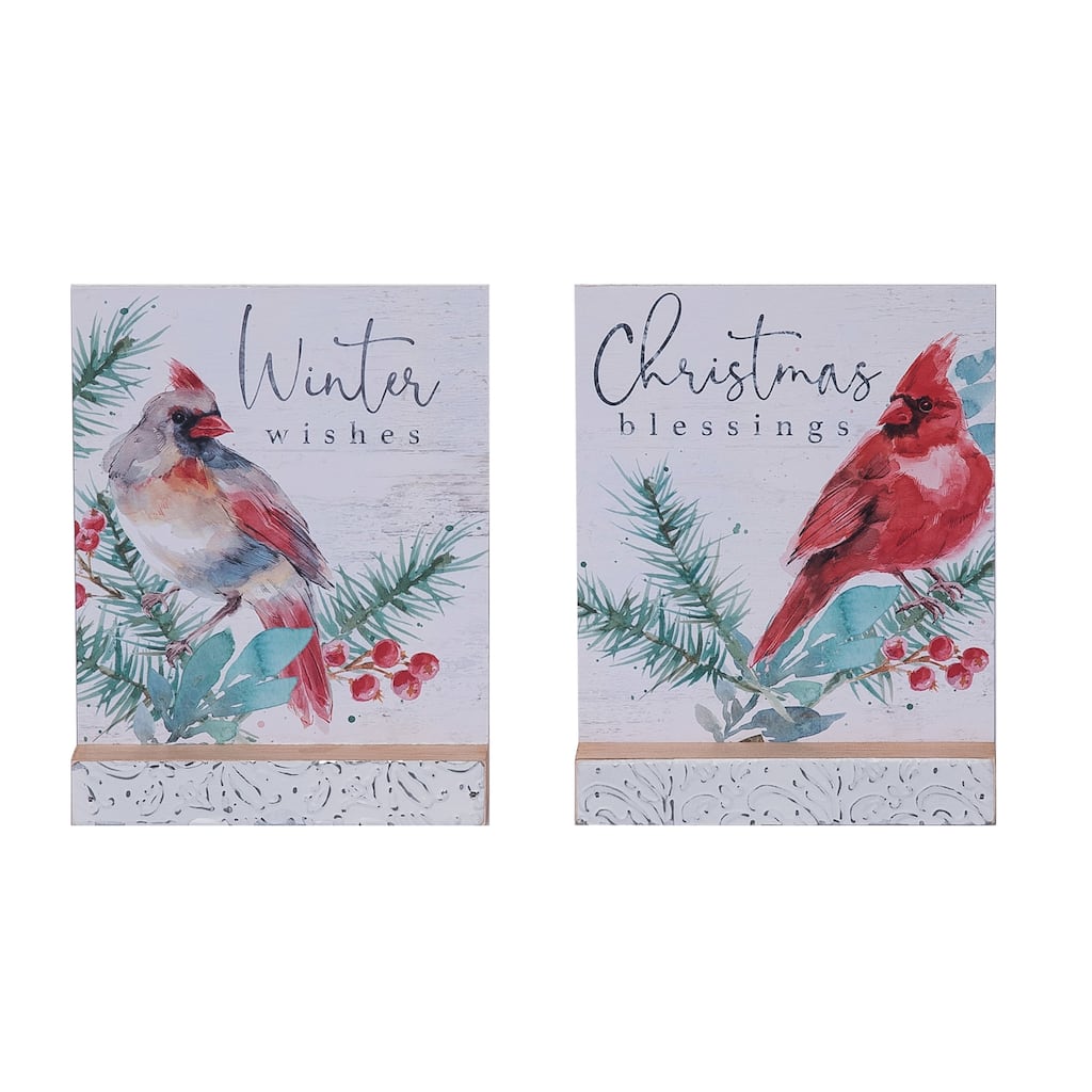 Transpac MDF Cardinal Christmas Decor w/Metal Accents Set of 2 Christmas Home Decorations