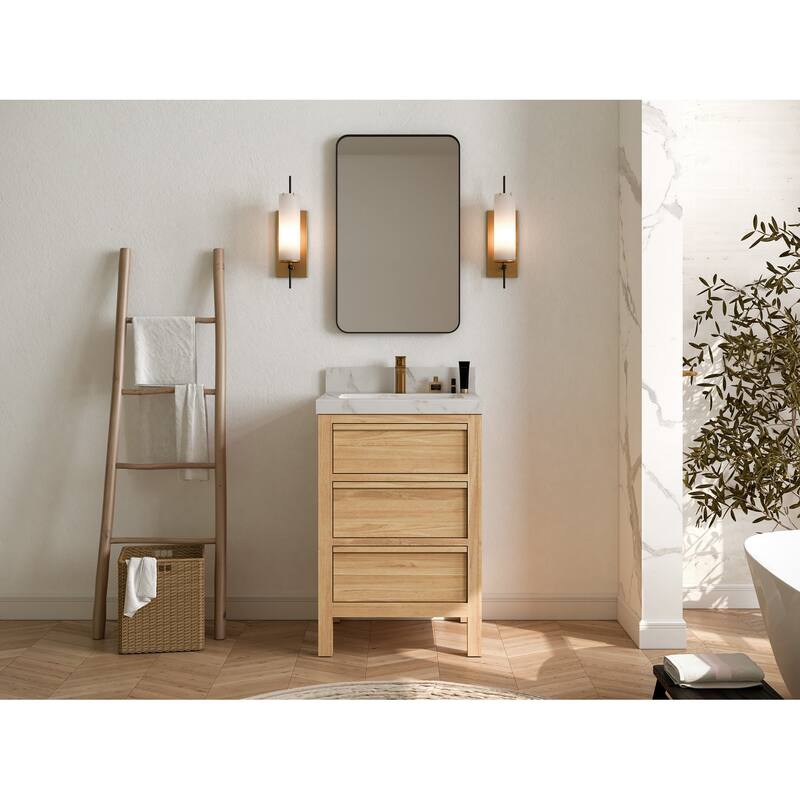 Willow Collections 24 x 22 Elizabeth Teak Single Bowl Sink Bathroom Vanity with Quartz or Marble Countertop