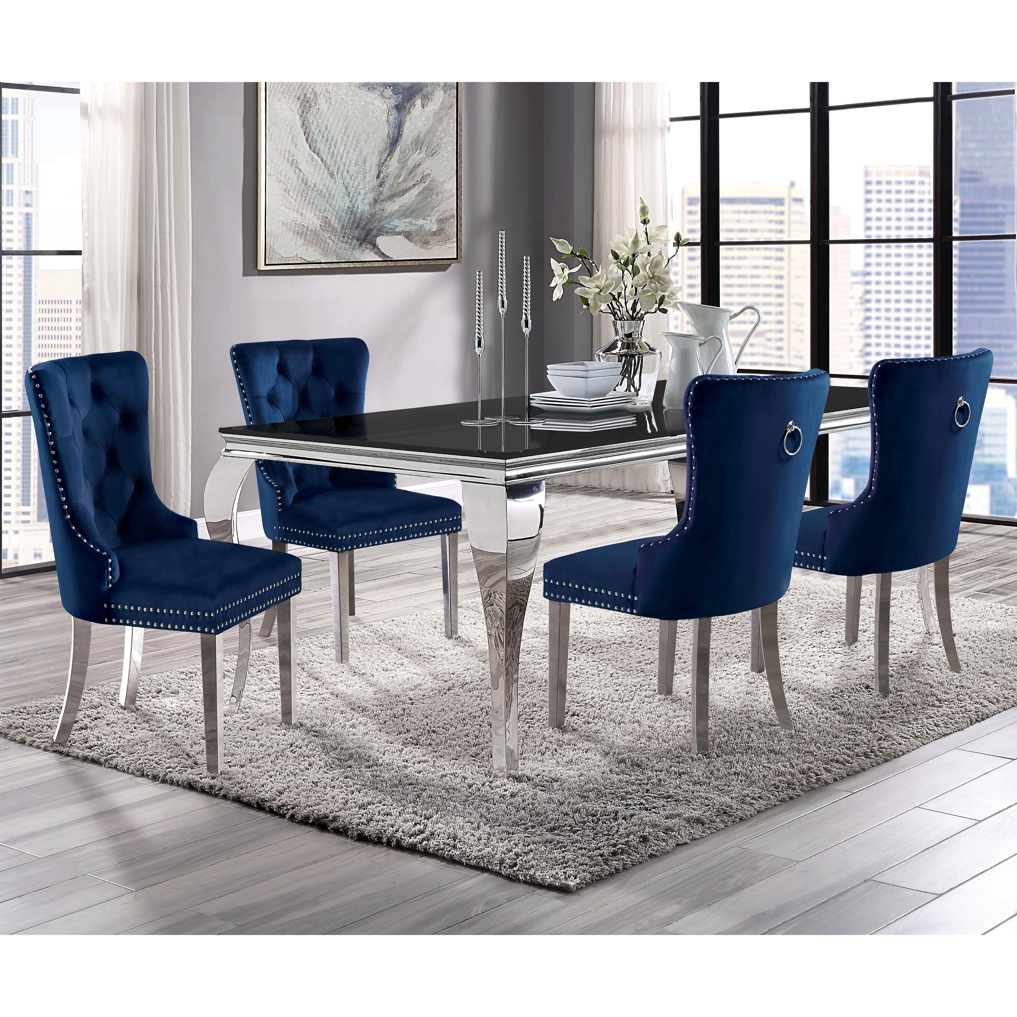 Pizo Glam Glass Top 5-Piece Dining Table Set by Furniture of