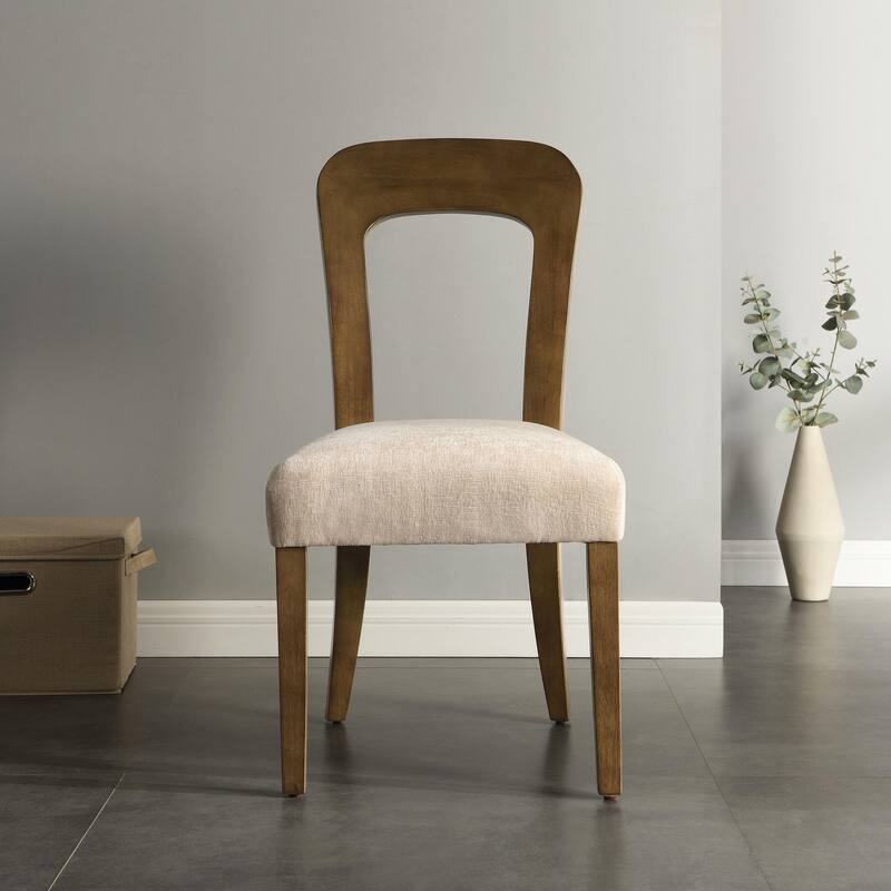 Set of 2 Fabric Upholstered Dining Chairs with Solid Rubber Wood Legs