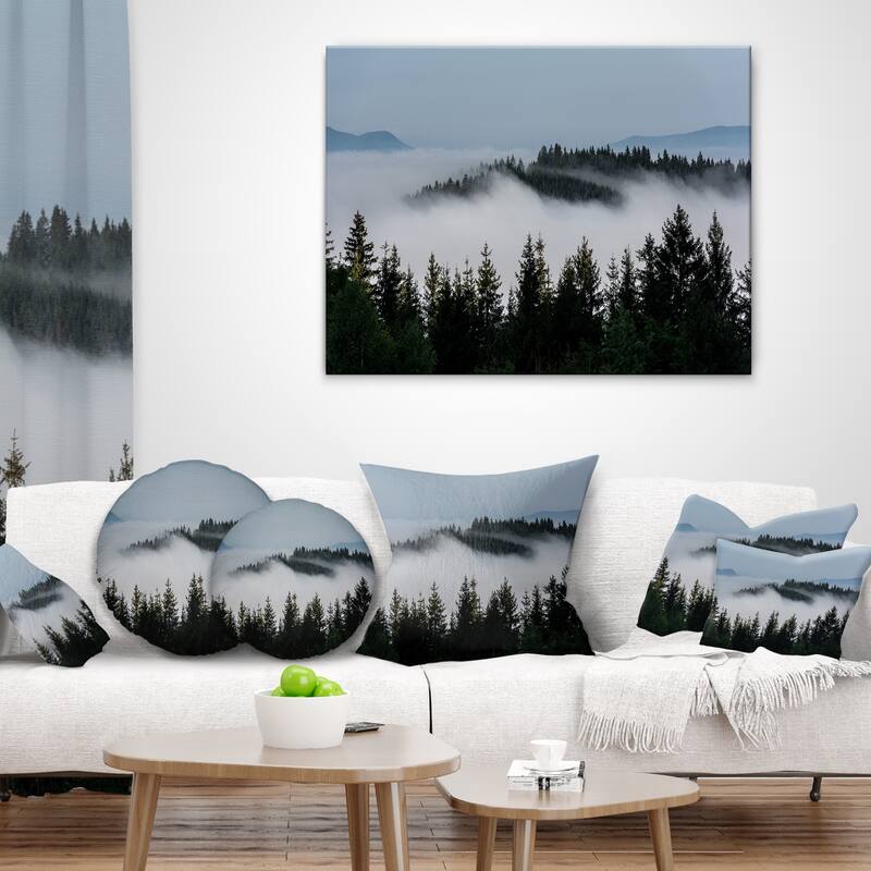 Dark Trees and Fog Over Mountains - Landscape Art Print Canvas